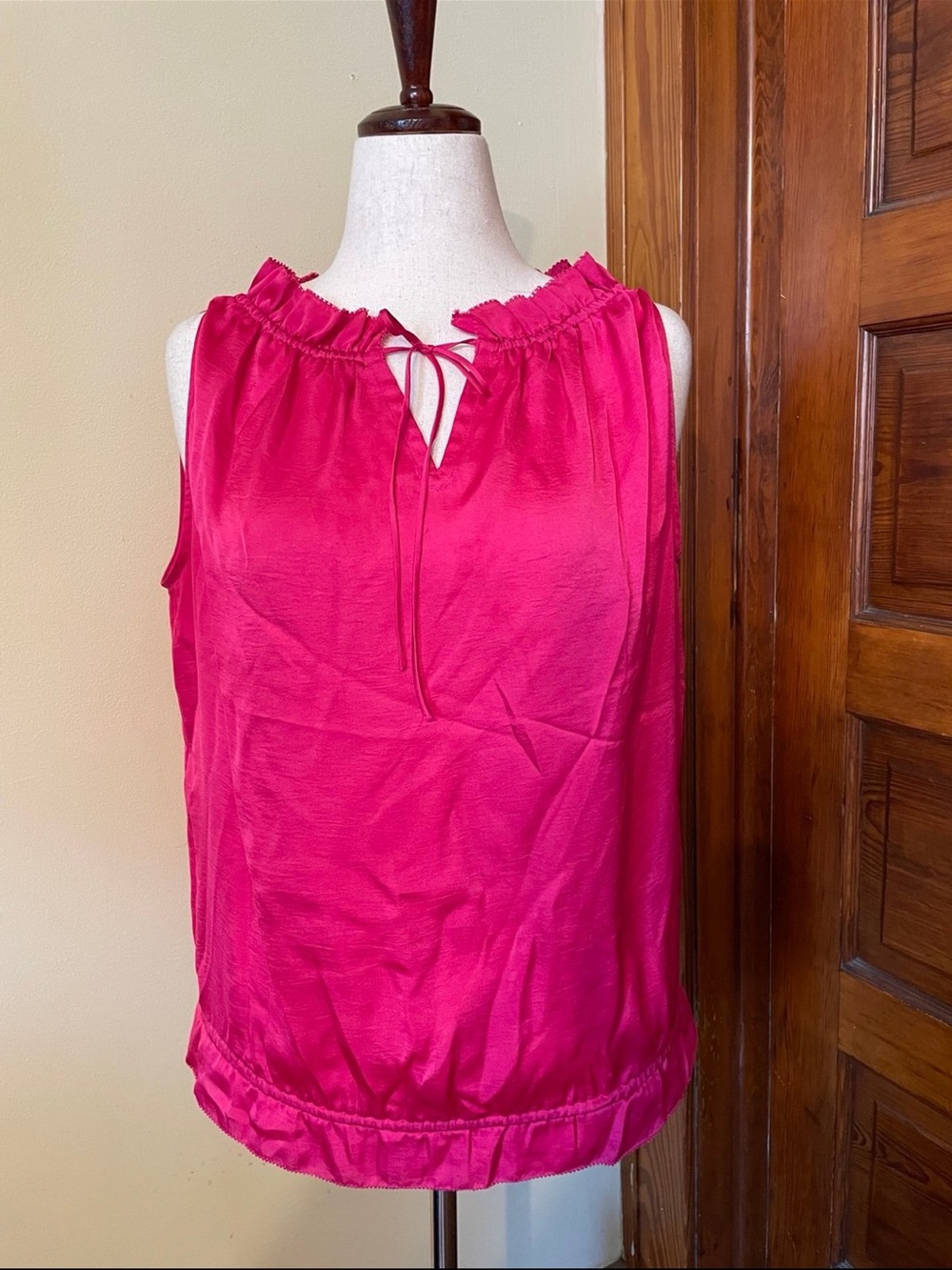 Violet & Claire Sleeveless Tie-Neck Ruffle Blouse - Bright Pink